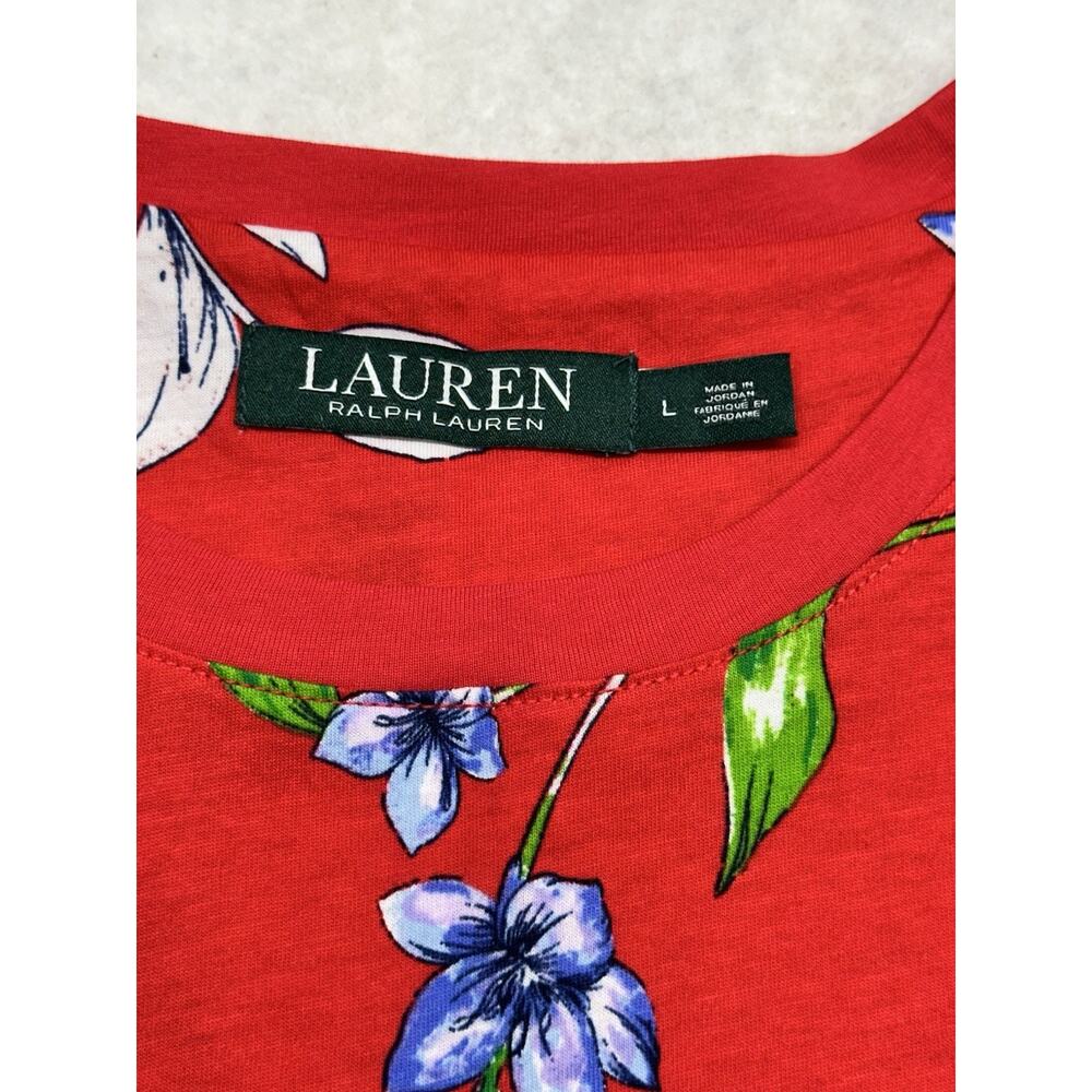 Lauren Ralph Lauren Womens Large Top Shirt Red Blue Floral 100% Cotton - Picture 2 of 6